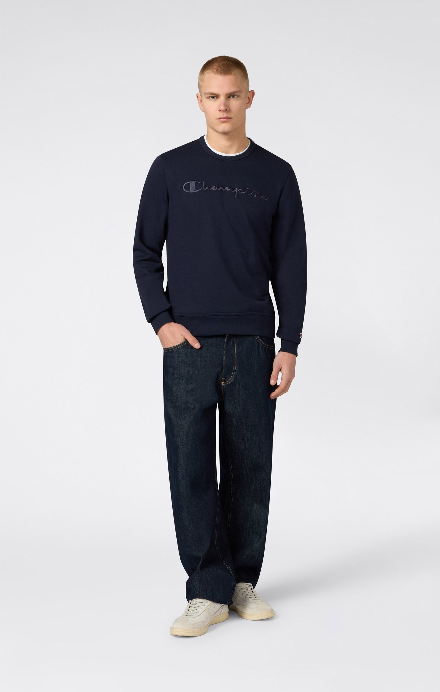 Herren-Sweatshirt mit Rundhalsausschnitt und Ton-in-Ton-Logos