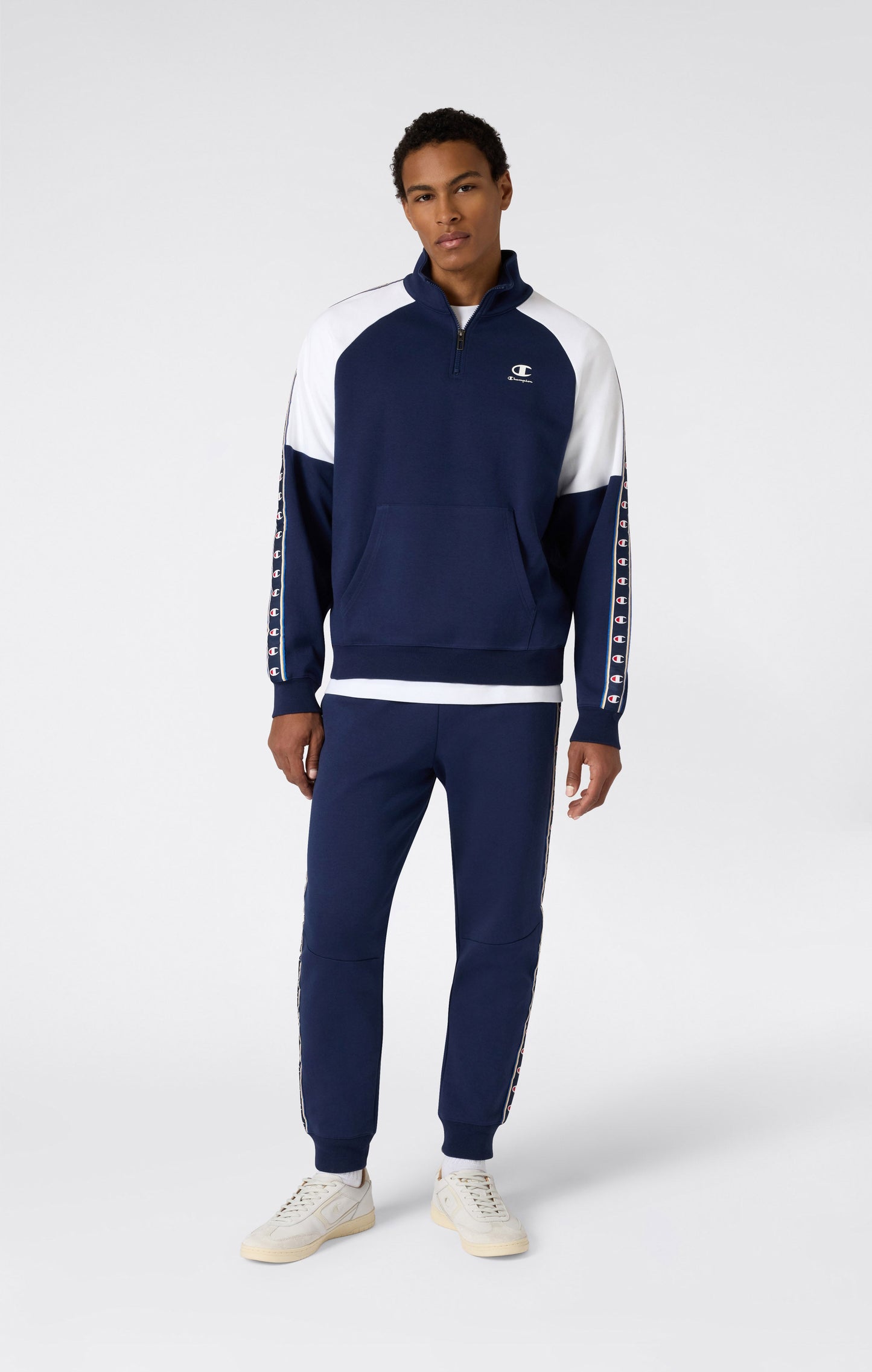 Herren-Interlock-Sweatshirt mit halbem Reißverschluss und Logo-Band