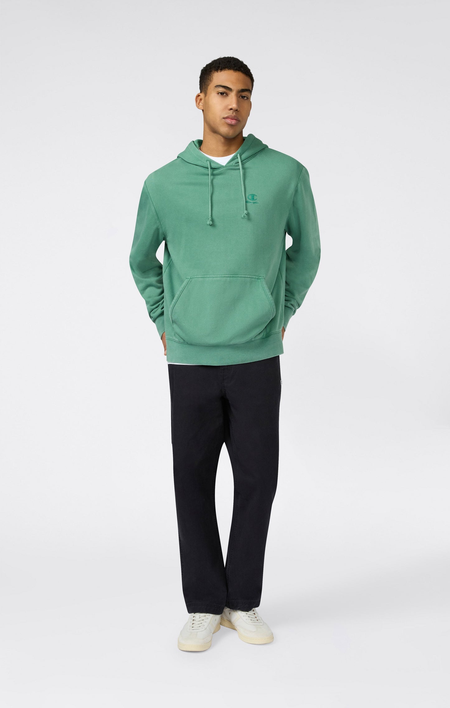 Herren-Kapuzenpullover mit gesticktem Logo und Icons mit Used-Effekt
