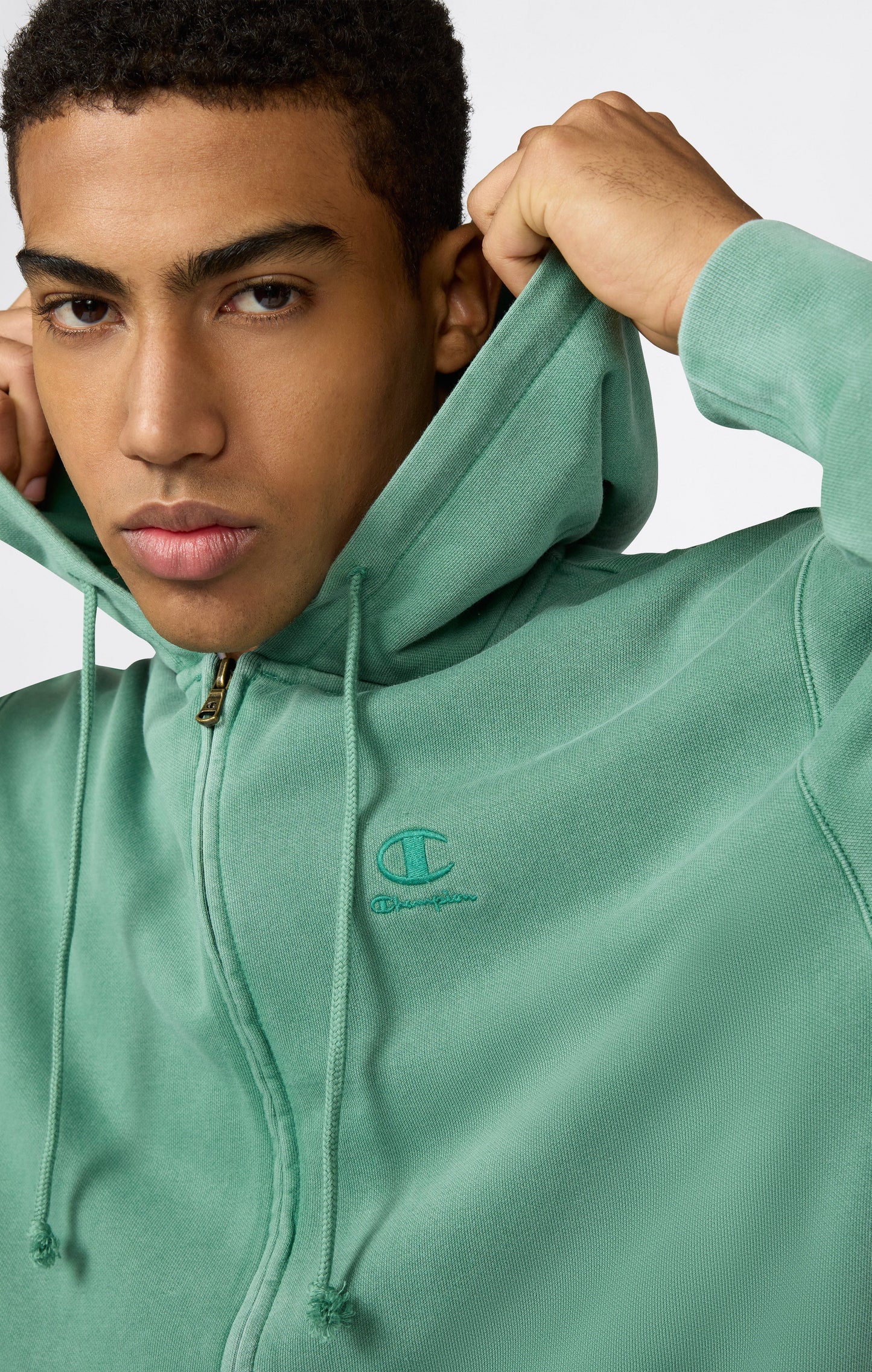 Herren-Kapuzenpullover mit durchgehendem Reißverschluss, gesticktem Logo und Icons mit Washed-Effekt