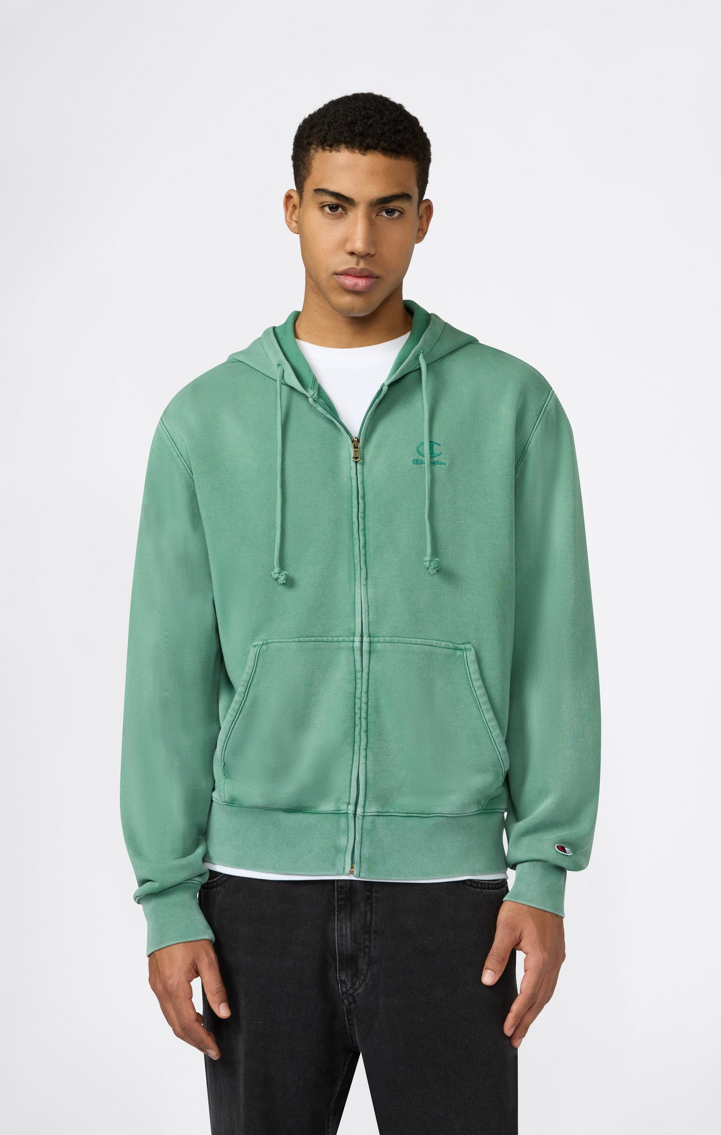 Herren-Kapuzenpullover mit durchgehendem Reißverschluss, gesticktem Logo und Icons mit Washed-Effekt