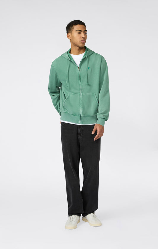 Herren-Kapuzenpullover mit durchgehendem Reißverschluss, gesticktem Logo und Icons mit Washed-Effekt