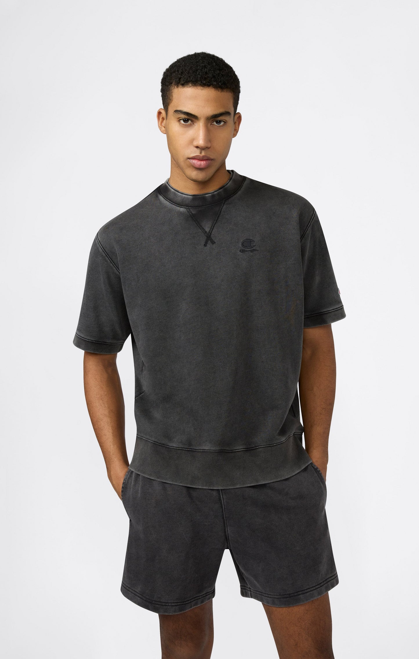 Men's Washed Effect Short Sleeve Crewneck Sweatshirt Icons