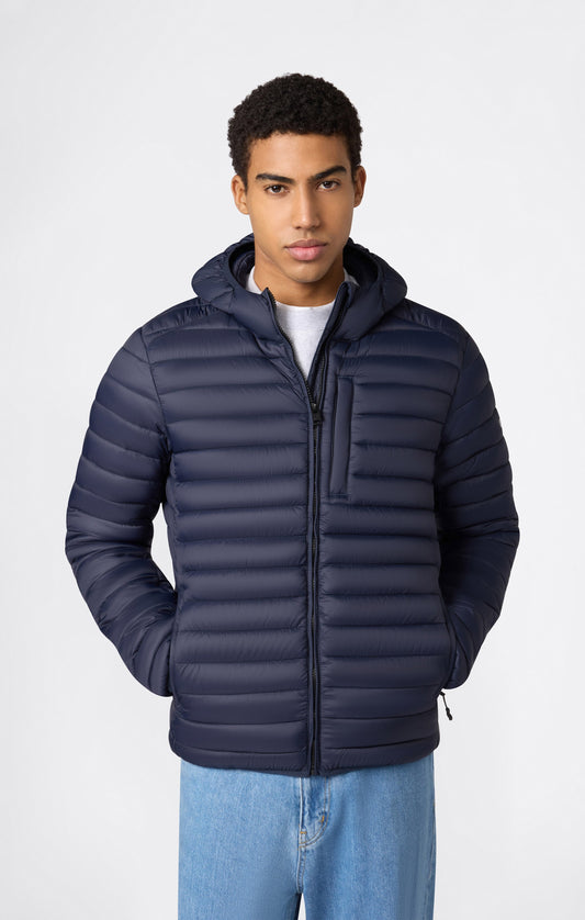 Leichte wattierte Herrenjacke mit Kapuze und durchgehendem Reißverschluss