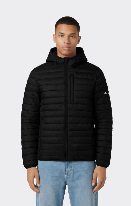 Leichte wattierte Herrenjacke mit Kapuze und durchgehendem Reißverschluss