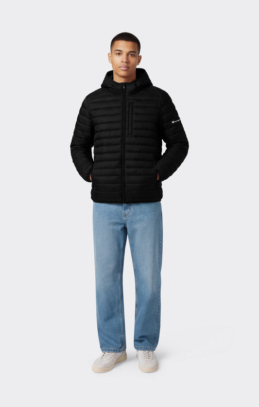 Leichte wattierte Herrenjacke mit Kapuze und durchgehendem Reißverschluss