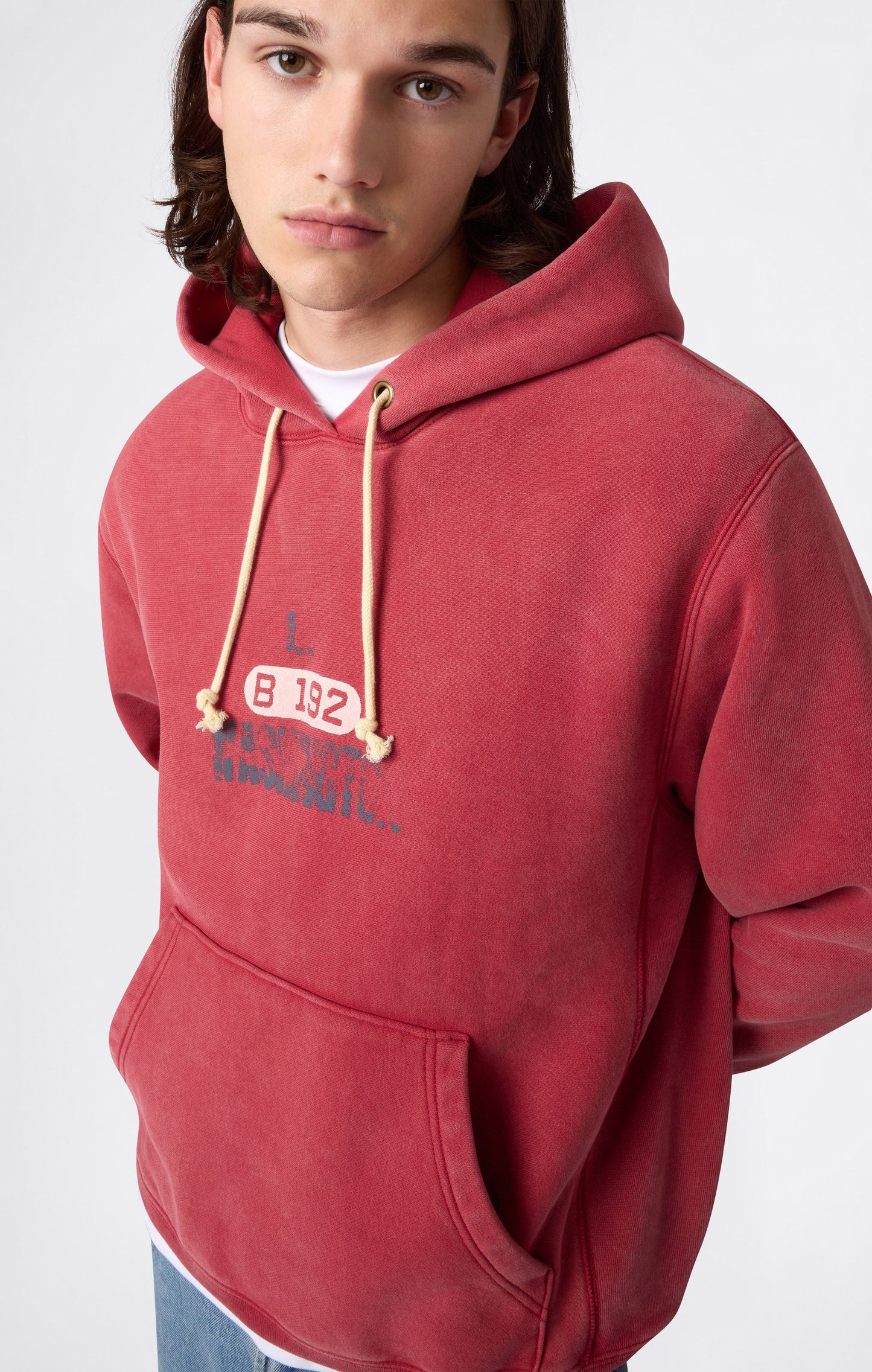 Heavyweight Men's Hooded Sweatshirt with Brushed Interior and Print Reverse Weave