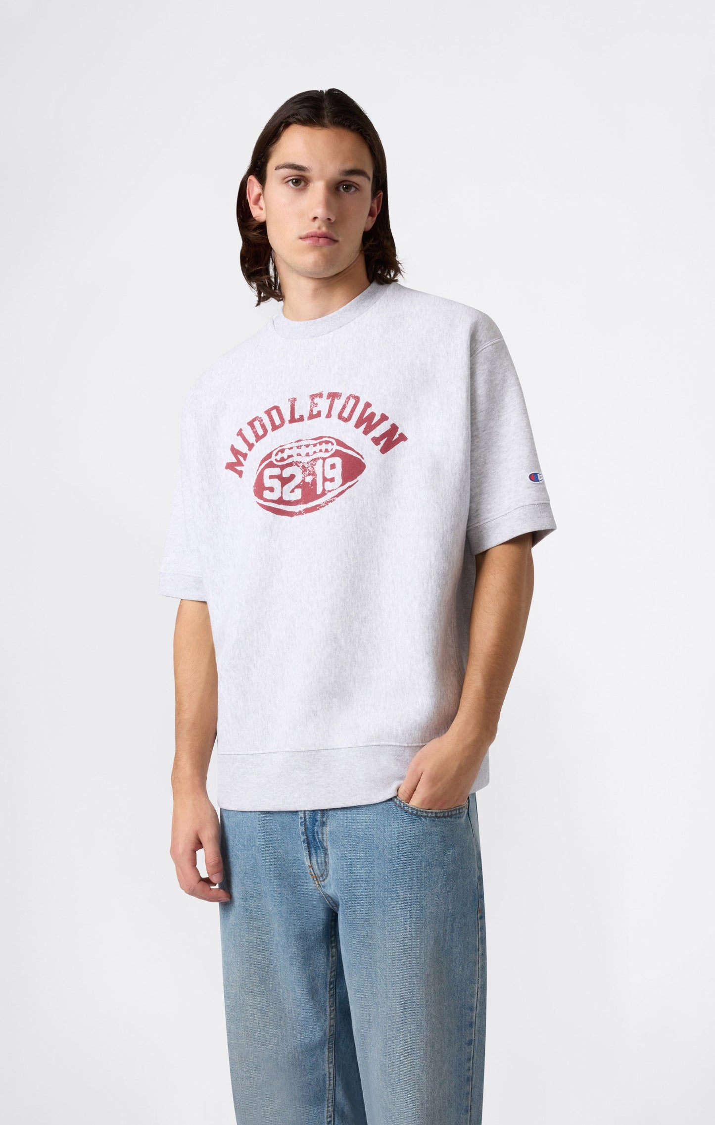 Herren-Sweatshirt mit kurzen Ärmeln, angerauter Innenseite und „Reverse Weave“-Print