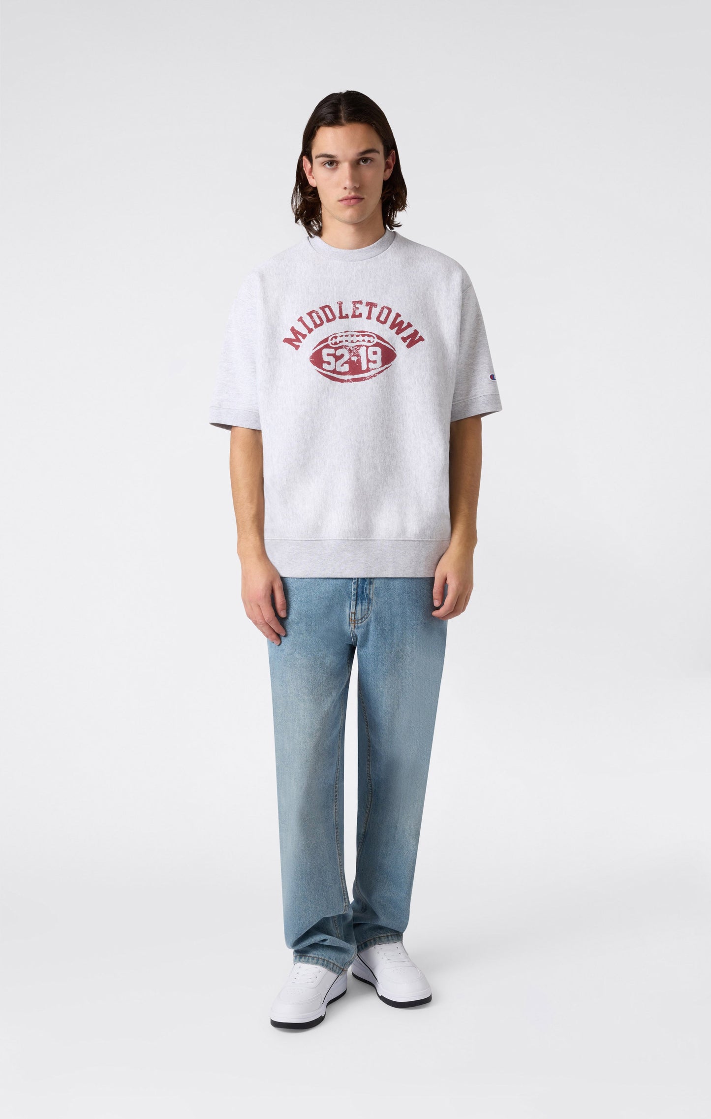 Herren-Sweatshirt mit kurzen Ärmeln, angerauter Innenseite und „Reverse Weave“-Print