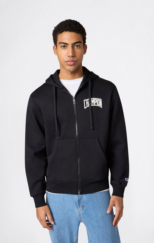 Men's Hooded Full Zip Sweatshirt With Brushed Interior And Puff Print Logo