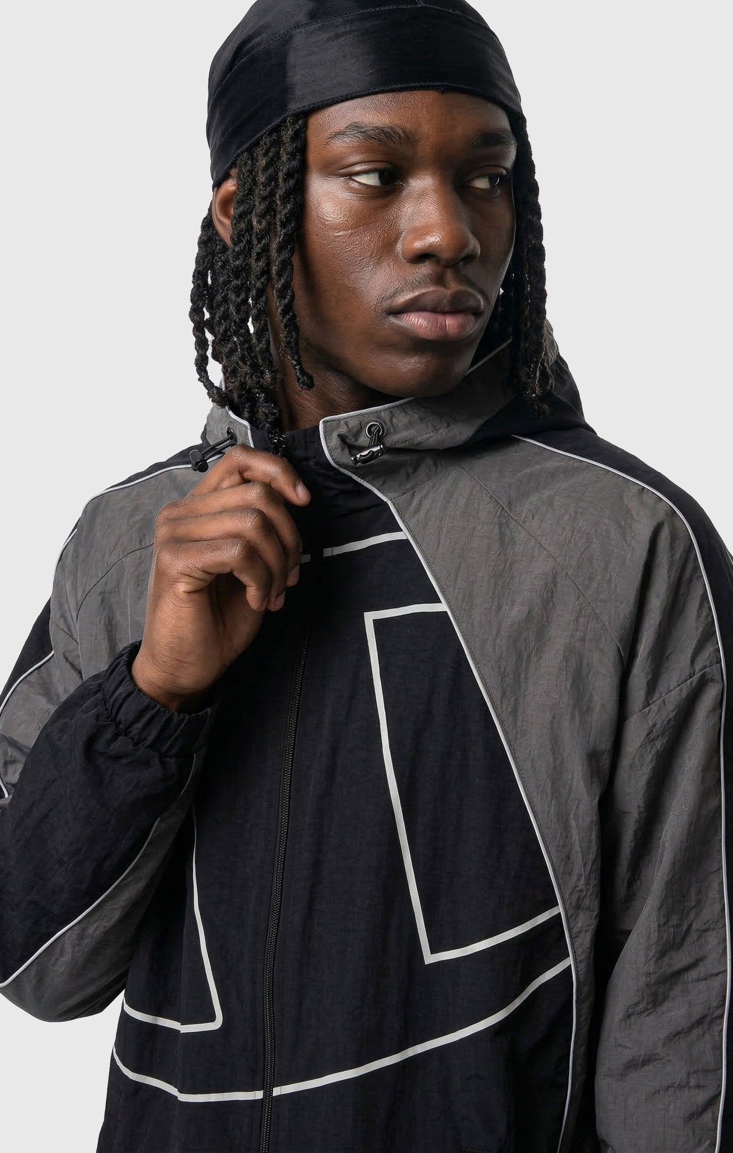 Men's Woven Nylon Full-Zip Hooded Track Top Loose Fit