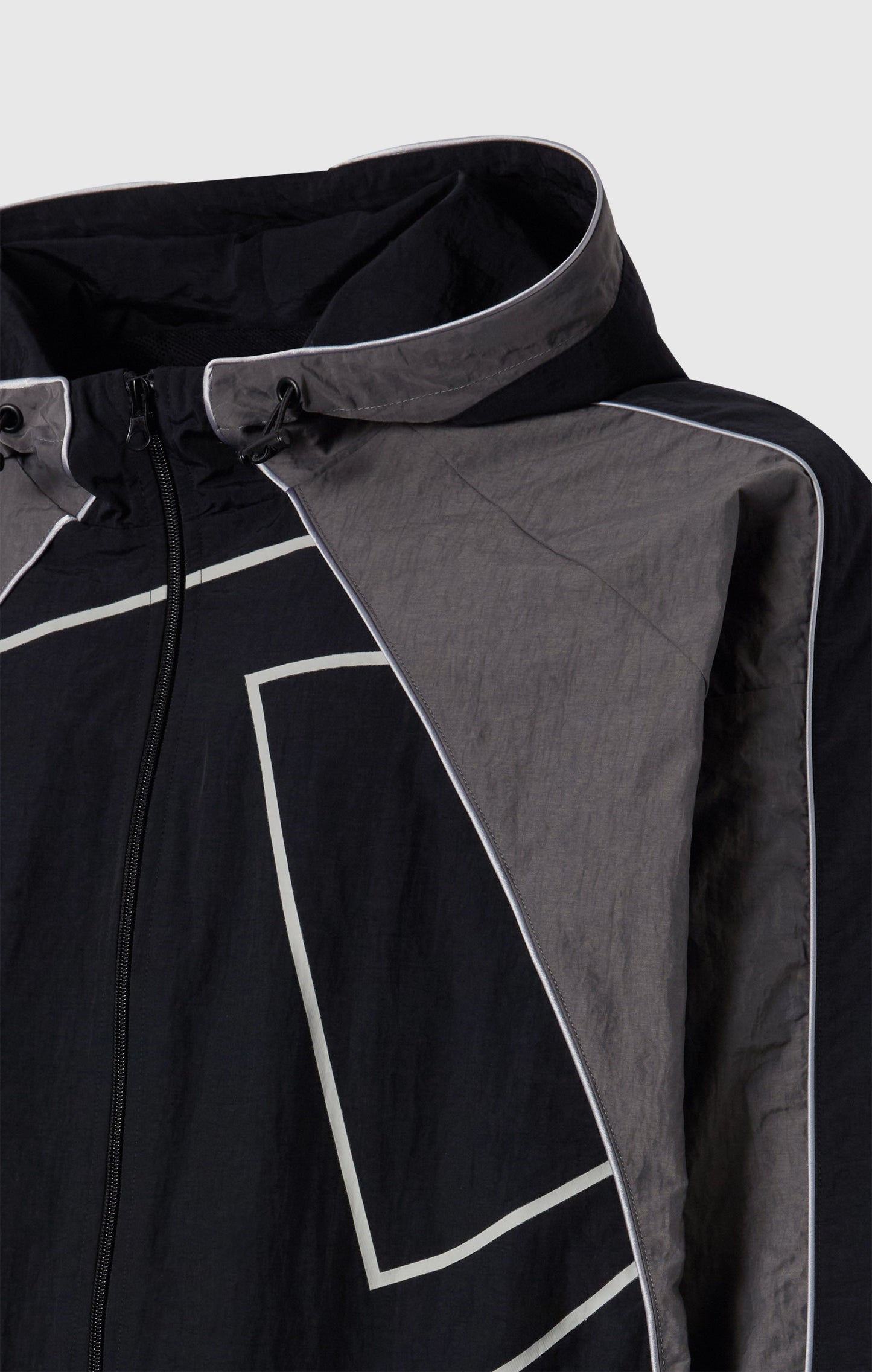 Men's Woven Nylon Full-Zip Hooded Track Top Loose Fit