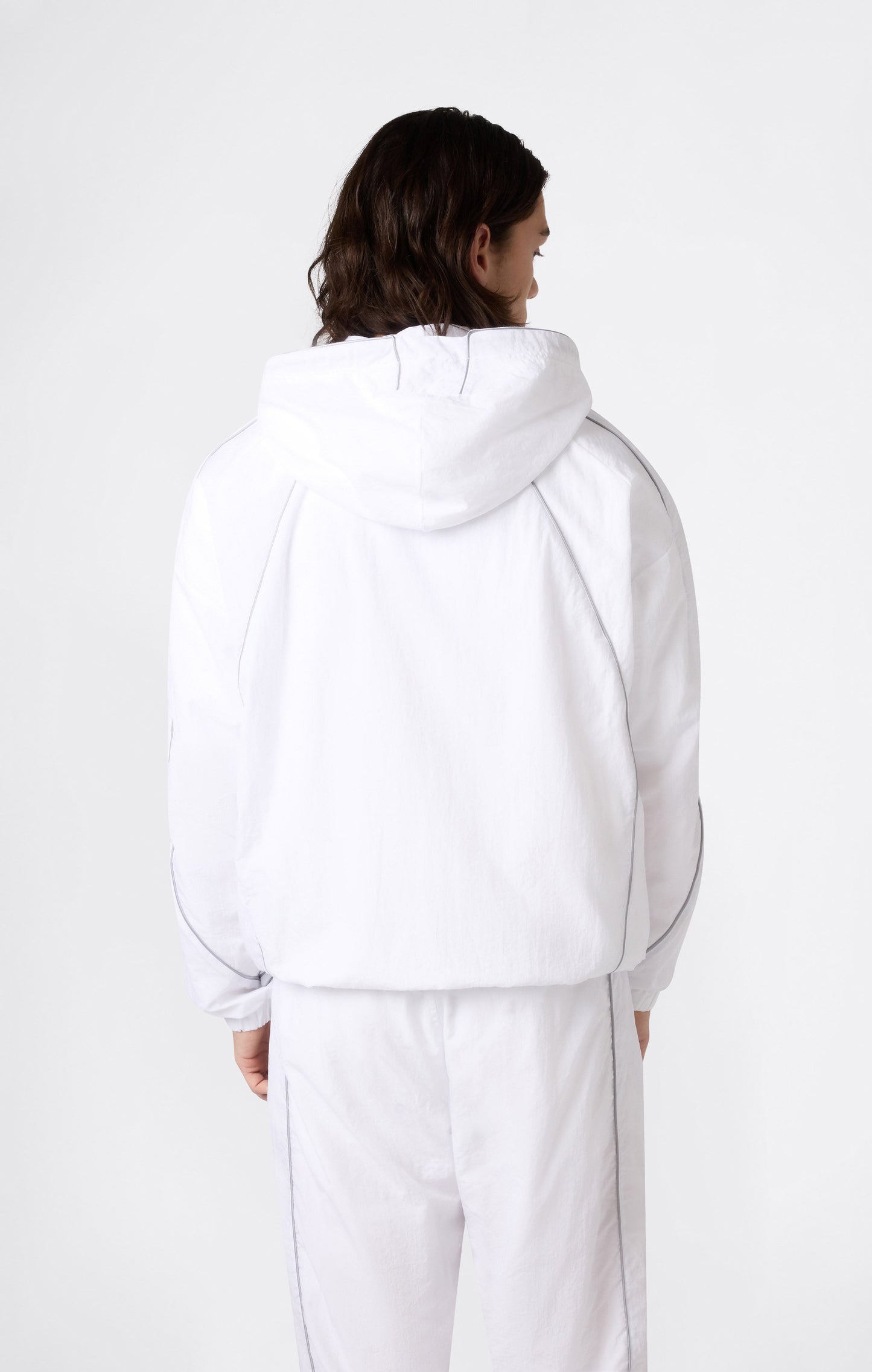 Herren-Trainingsjacke mit durchgehendem Reißverschluss, Kapuze, aus gewebtem Nylon, lockere Passform