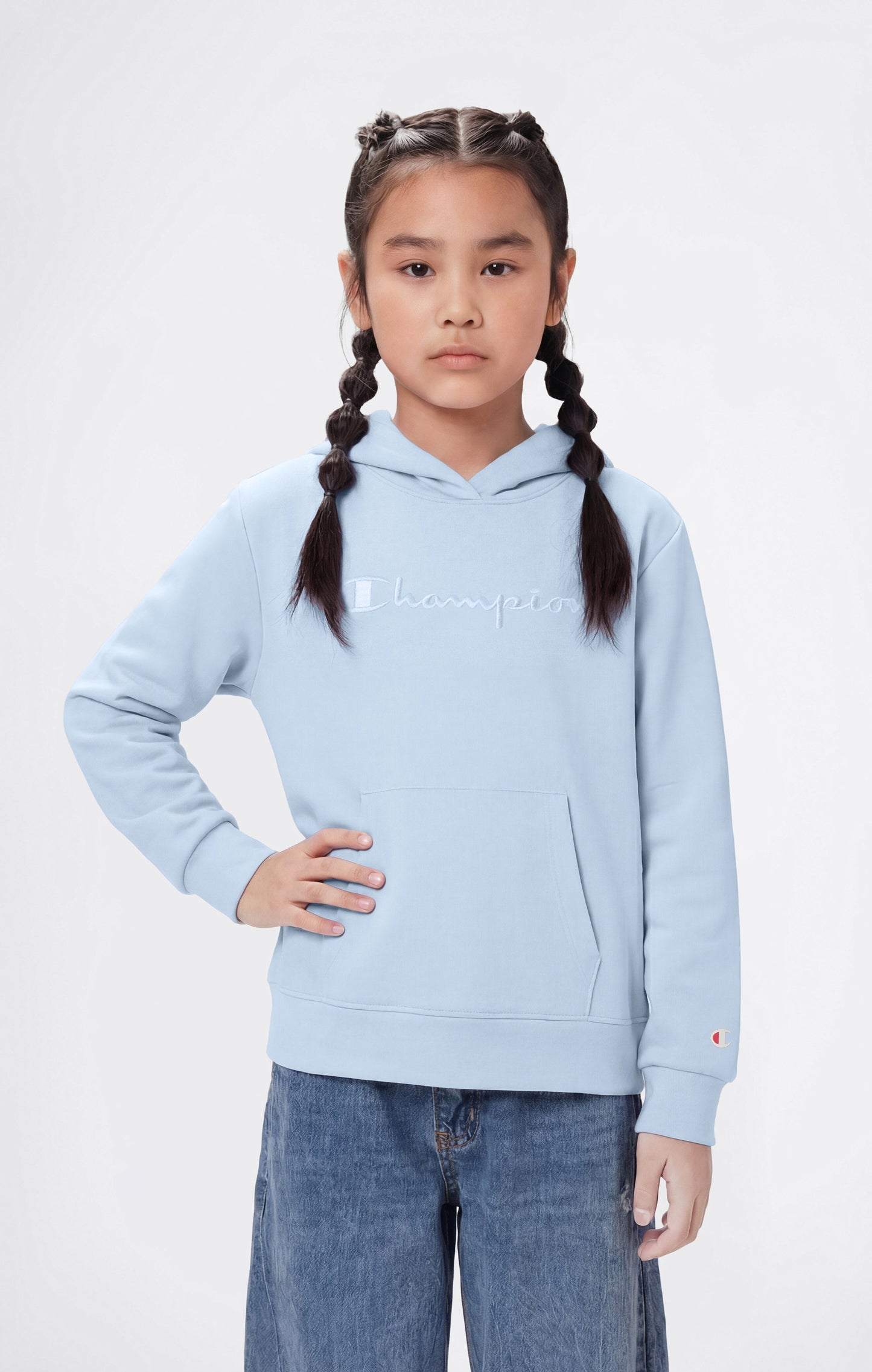 Leichter Kapuzenpullover für Mädchen mit Ton-in-Ton gestickten Maxi-Logo-Symbolen