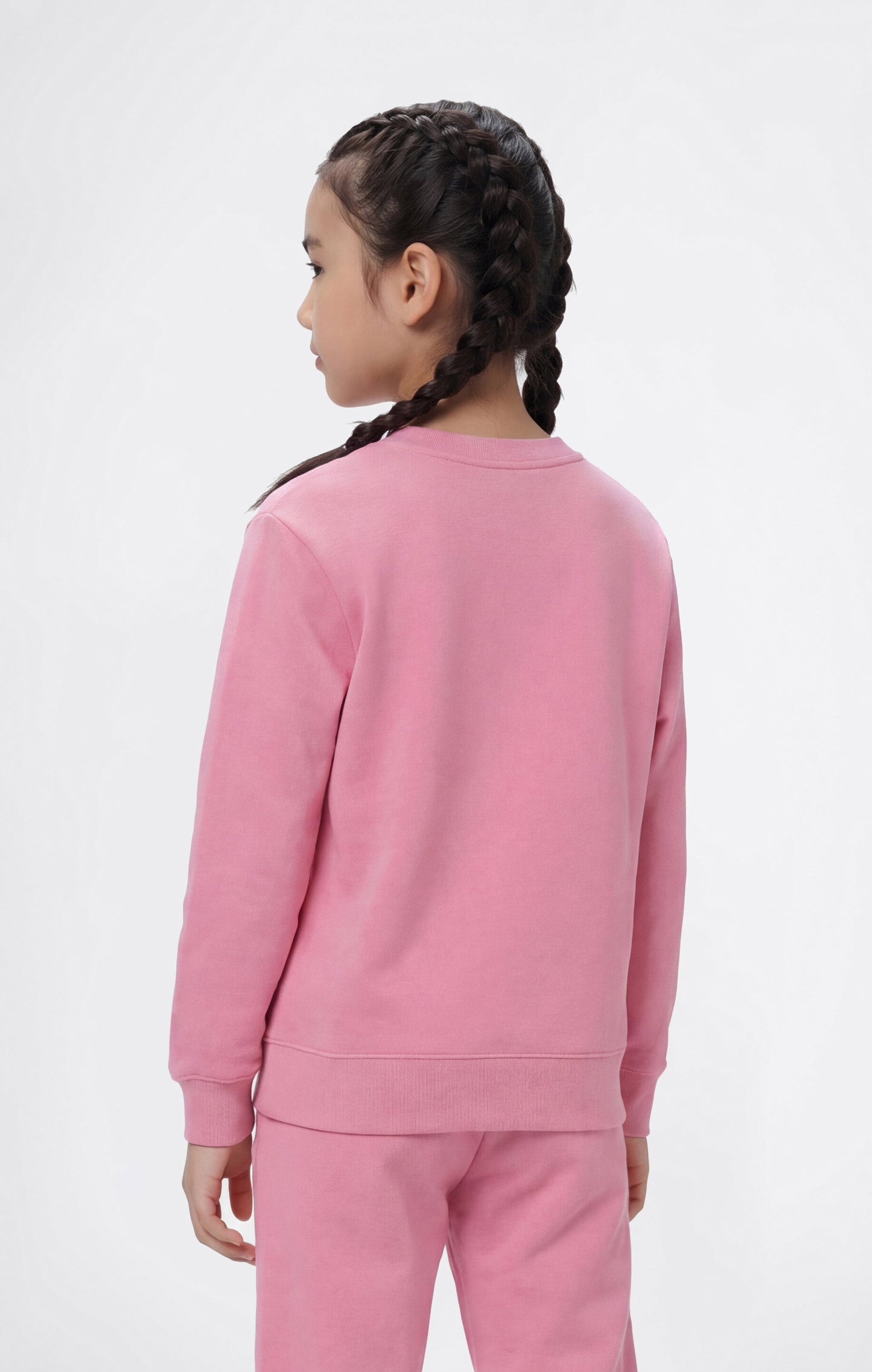 Mädchen-Sweatshirt mit Rundhalsausschnitt aus leichter Baumwolle und gestickten Maxi-Logo-Icons in Ton-in-Ton-Optik