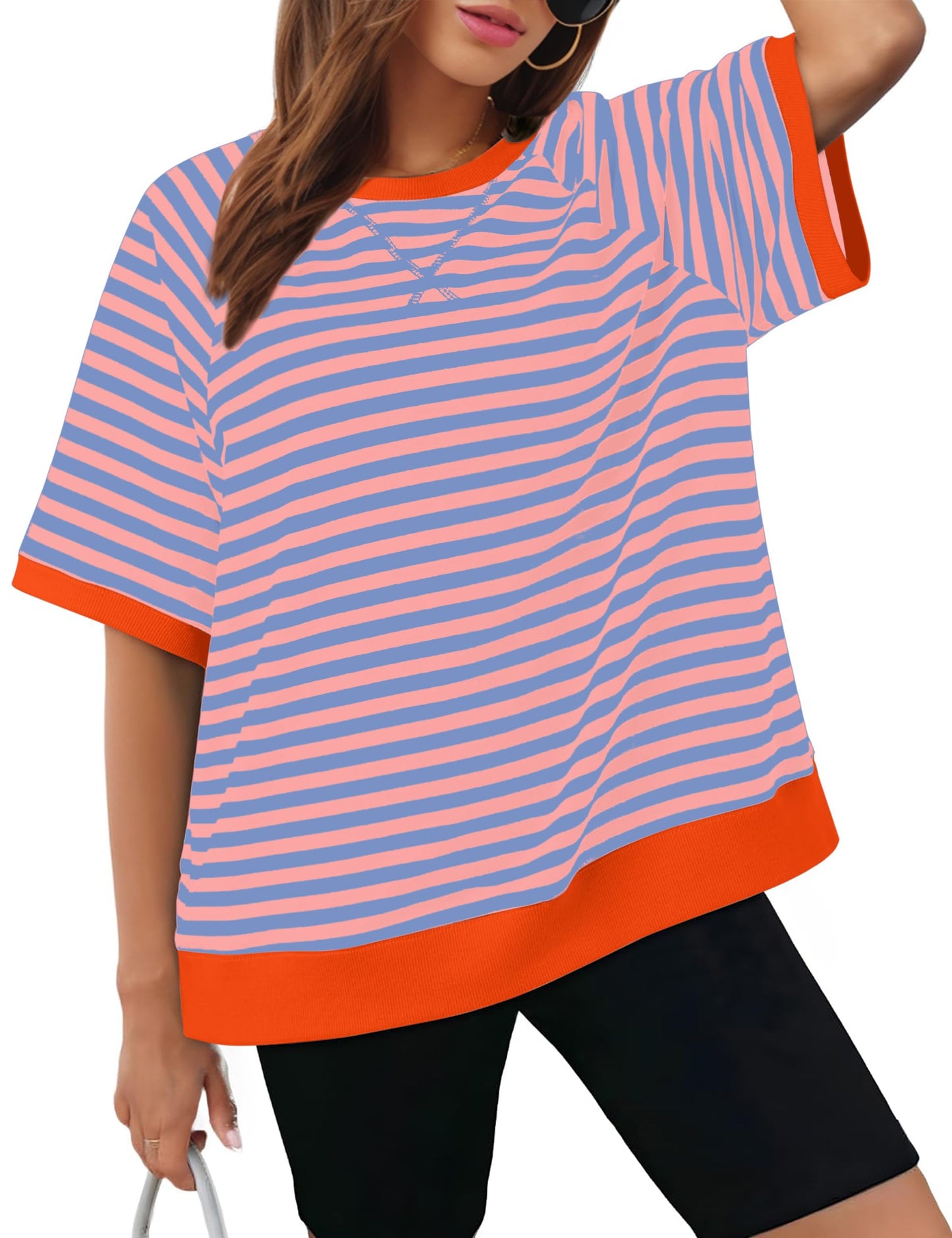 Damen Oversized Gestreifte T-Shirts (3 kaufen, kostenloser Versand)