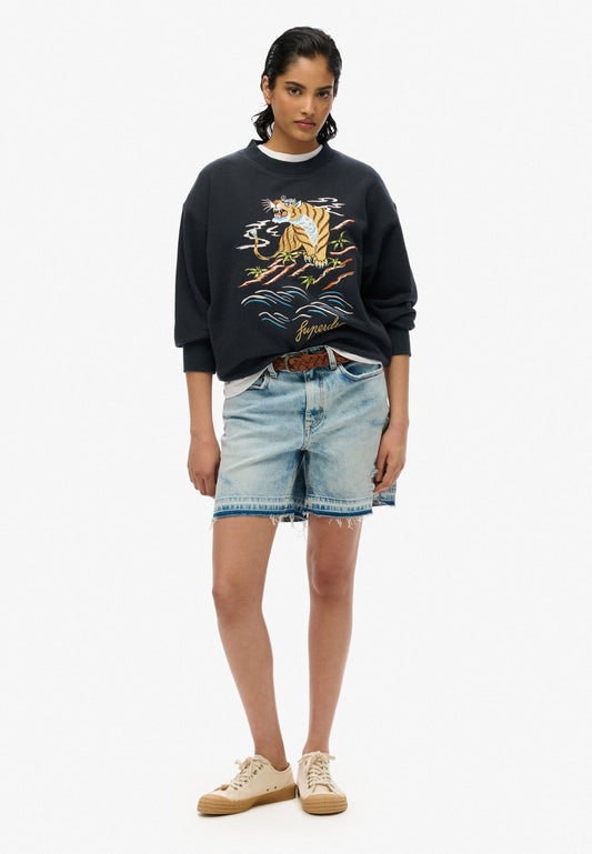 Suika Embroidered Loose Crew Sweatshirt
