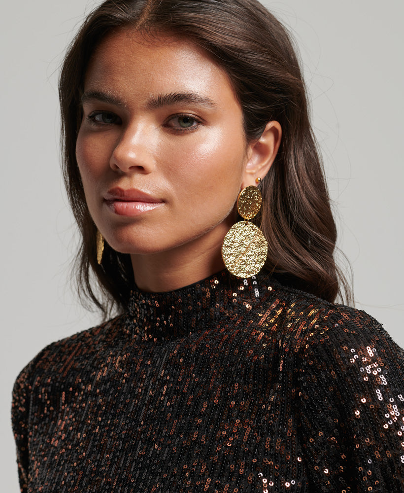 L/S Backless Sparkly Midi Dress
