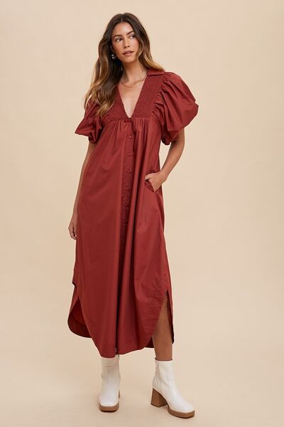 Annie Wear Midikleid mit gesmokten Puffärmeln