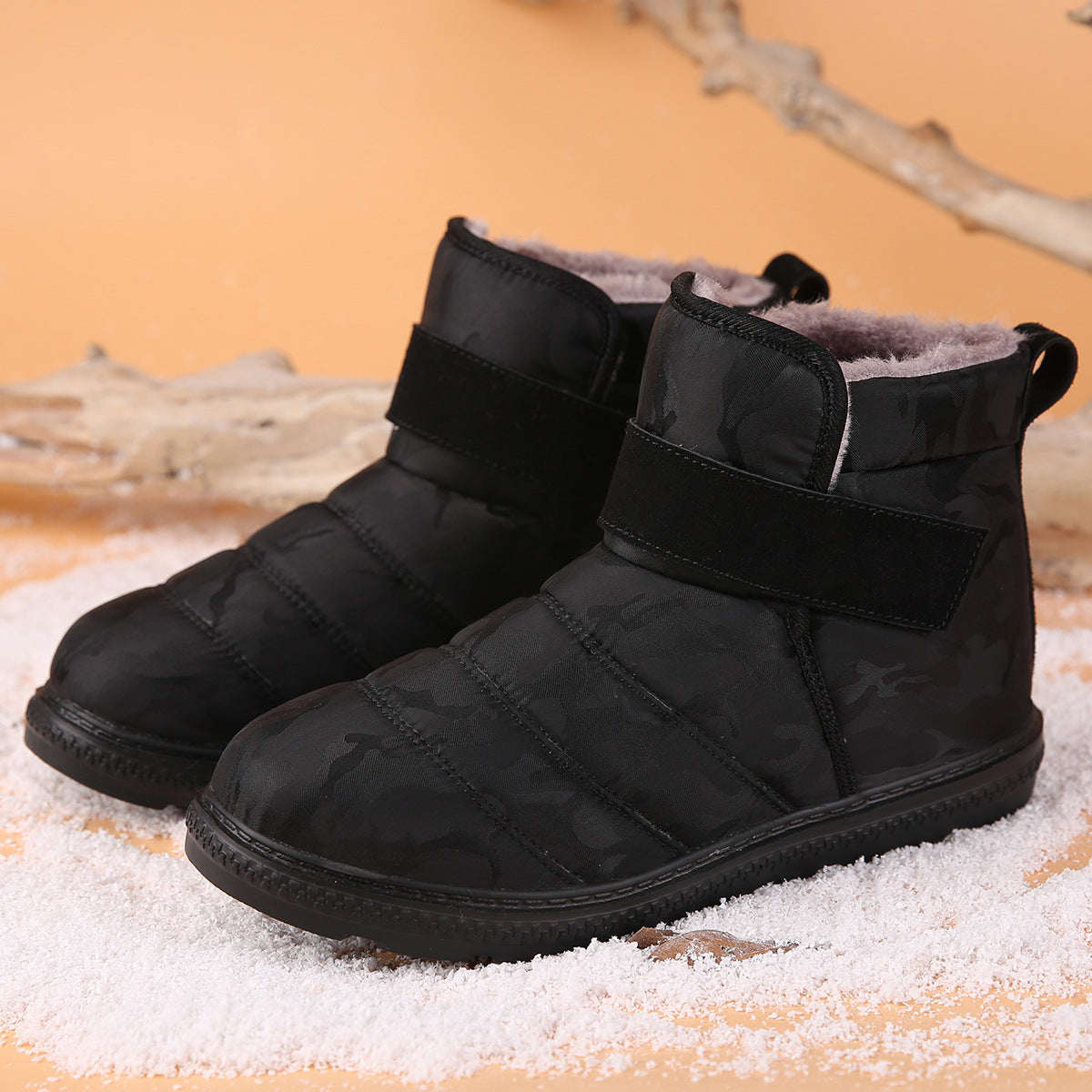 (Limited Time 70% Discount Event) Men's 2024 Winter New Warm Waterproof Non-Slip Puncture-Resistant Velcro Slip-On Snow Boots Ankle Support Orthopedic Wide Toe Arch Support Cotton Shoes