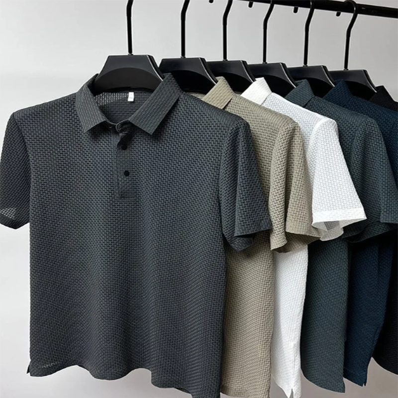 Men's Comfortable Breathable Summer Mesh V-neck Short Sleeve POLO Shirt